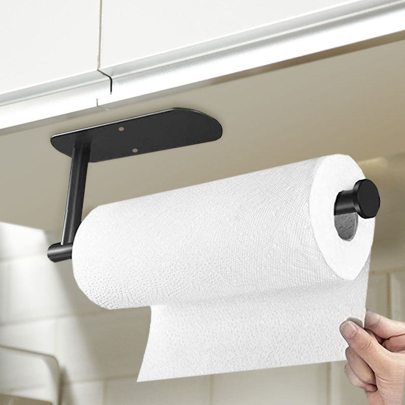 Stainless Steel Adhesive Paper Towel Holder Under Cabinet Wall Mount for  Kitchen Towel, Black Roll Stick to Wall