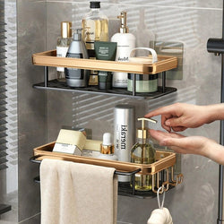 Black Wall-Mounted Bathroom Shelf Shower Shampoo Rack Kitchen Condiment  Storage Basket Toilet Soap Holder Bathroom Organizer